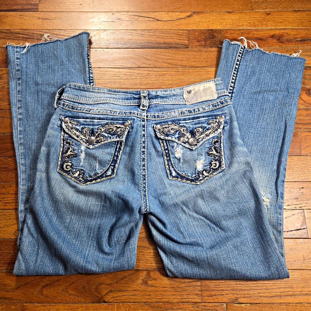 Silver Jeans Suki Flap Bootcut Distressed Light Wash Blue Denim Jeans Size 27